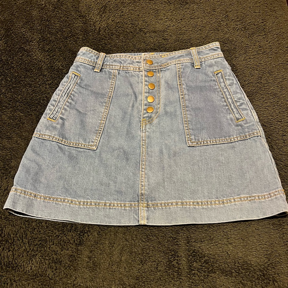 Free People Light Blue A-Line Denim Skirt